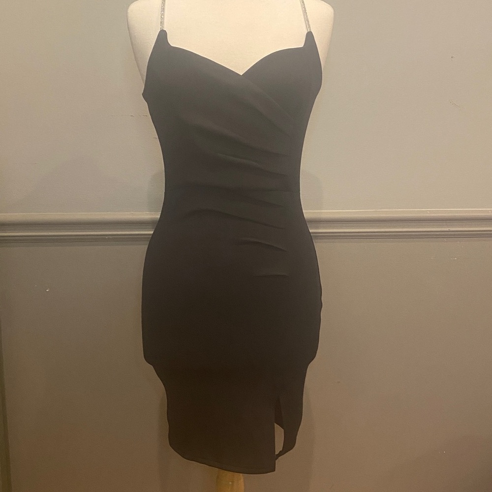 Black Mini Dress with Rhinestone Accent